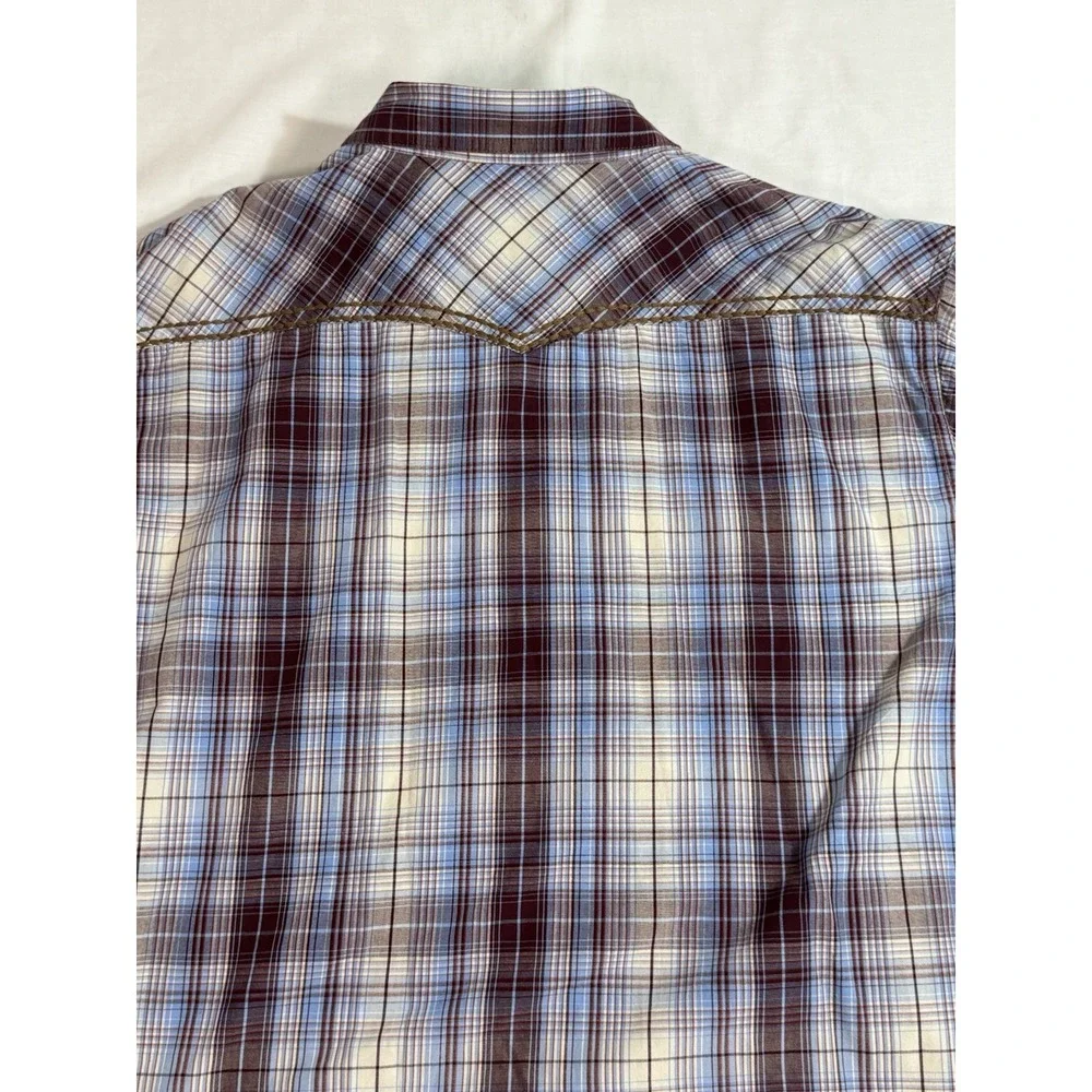 Ariat Retro Fit Pearl Snap Button Mens XL Purple Black Plaid Short Sleeve‎